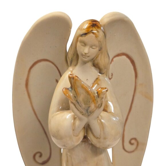 Ceramic Peace Angel Figurine Tan 9 Inch Home Decor AS IS READ - Picture 2 of 16